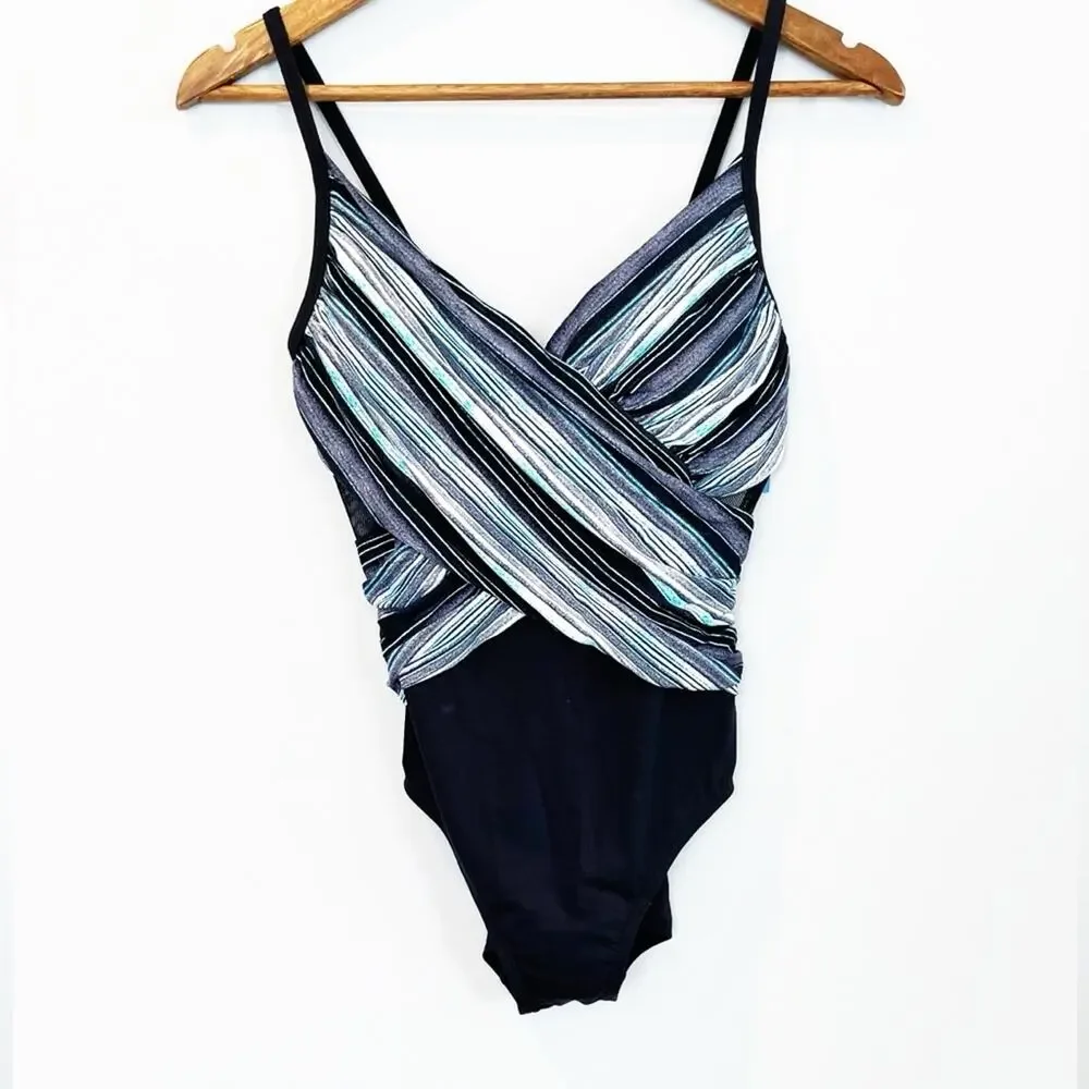 Coco Reef NEW Blue Grotto Sterling V Neck Striped Swimsuit Size 8/32 C/D - Picture 2 of 12